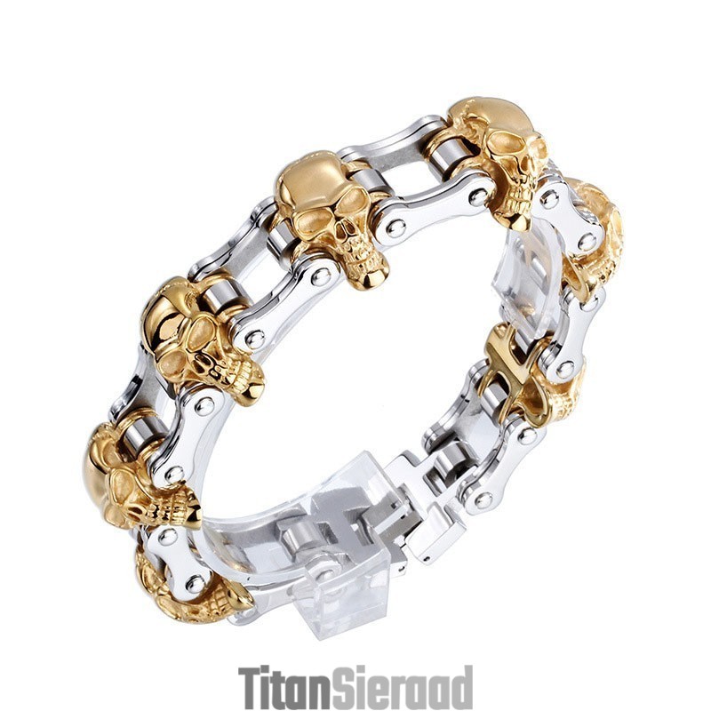 Overdreven Mode Schedel Plating Titanium Heren Fiets Armband Overdreven Mode Schedel Plating Titanium Heren Fiets Armband