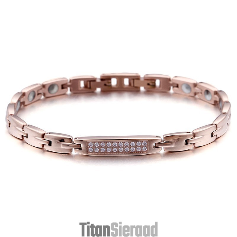 Mode Germanium Steen Met Diamanten Paar Titanium Armband