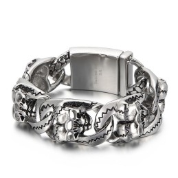 Coole Titanium Armband Met Dubbele Schedelpatroon Voor Heren