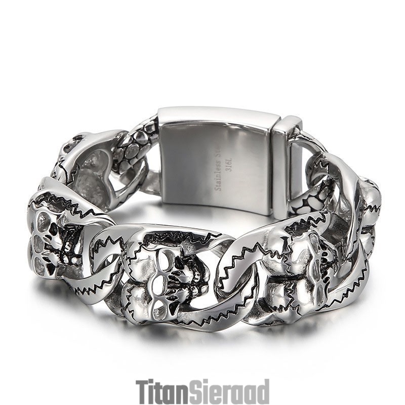Coole Titanium Armband Met Dubbele Schedelpatroon Voor Heren Coole Titanium Armband Met Dubbele Schedelpatroon Voor Heren