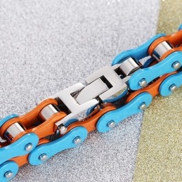 Eenvoudige Geschilderde Blauw-Oranje Titanium Heren Bikerarmband