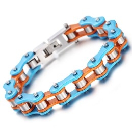 Eenvoudige Geschilderde Blauw-Oranje Titanium Heren Bikerarmband