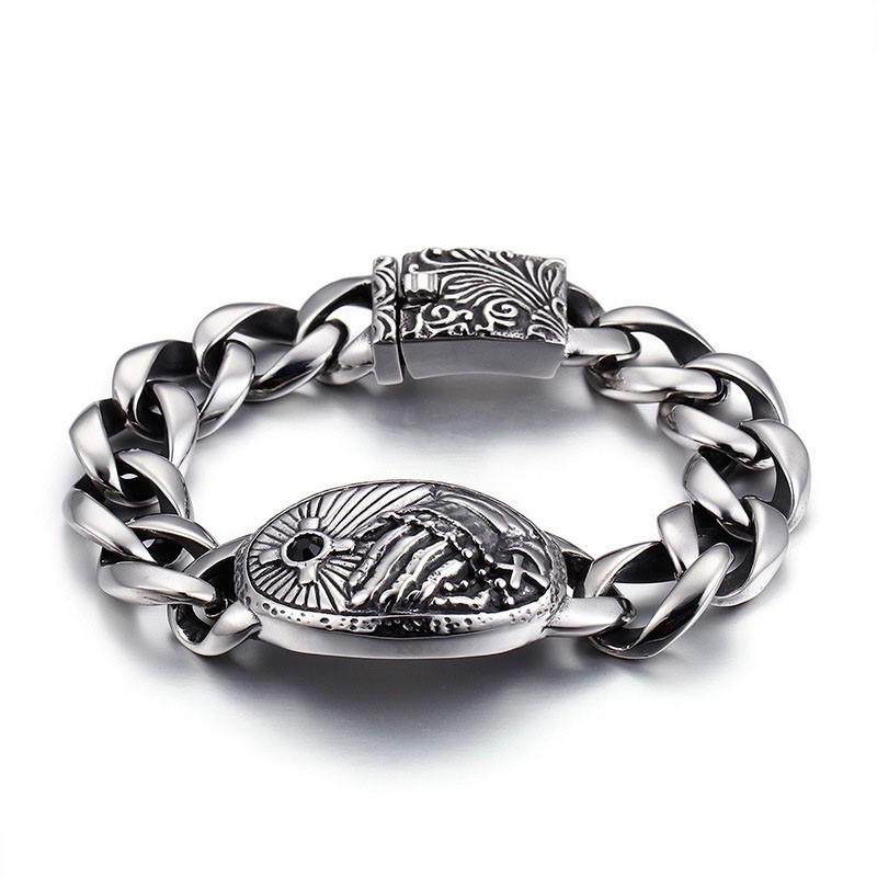 Mode Kruis Met Zirkonia Gebogen Titanium Armband Voor Heren Mode Kruis Met Zirkonia Gebogen Titanium Armband Voor Heren