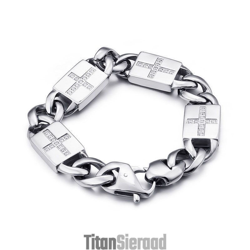 Mode Rock Hip-Hop Stijl Kruis Met Diamanten Titanium Armbanden Mode Rock Hip-Hop Stijl Kruis Met Diamanten Titanium Armbanden