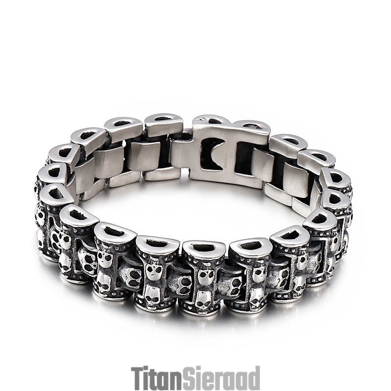 Overdreven Schedel Biker Titanium Armband Voor Heren