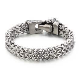 Coole Wolf Head Double Casting Titanium Armband Voor Heren