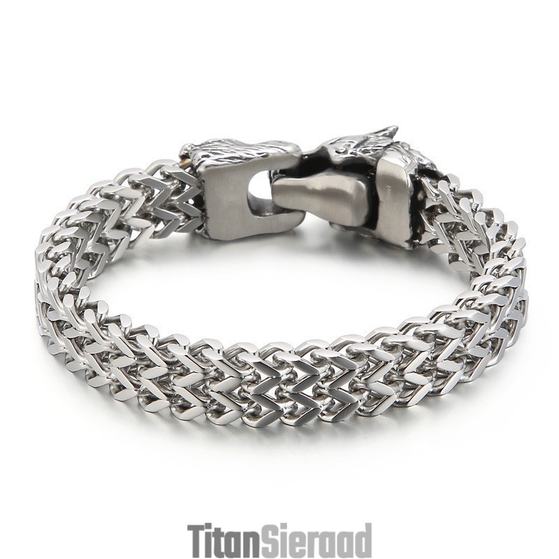 Coole Wolf Head Double Casting Titanium Armband Voor Heren Coole Wolf Head Double Casting Titanium Armband Voor Heren