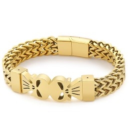 Mode Hip-Hop Stijl Dubbele Schedel Titanium Geweven Armband Voor Heren
