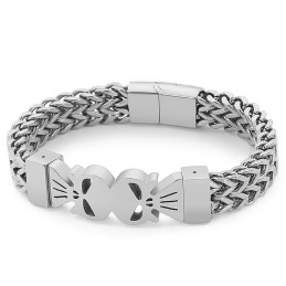 Mode Hip-Hop Stijl Dubbele Schedel Titanium Geweven Armband Voor Heren