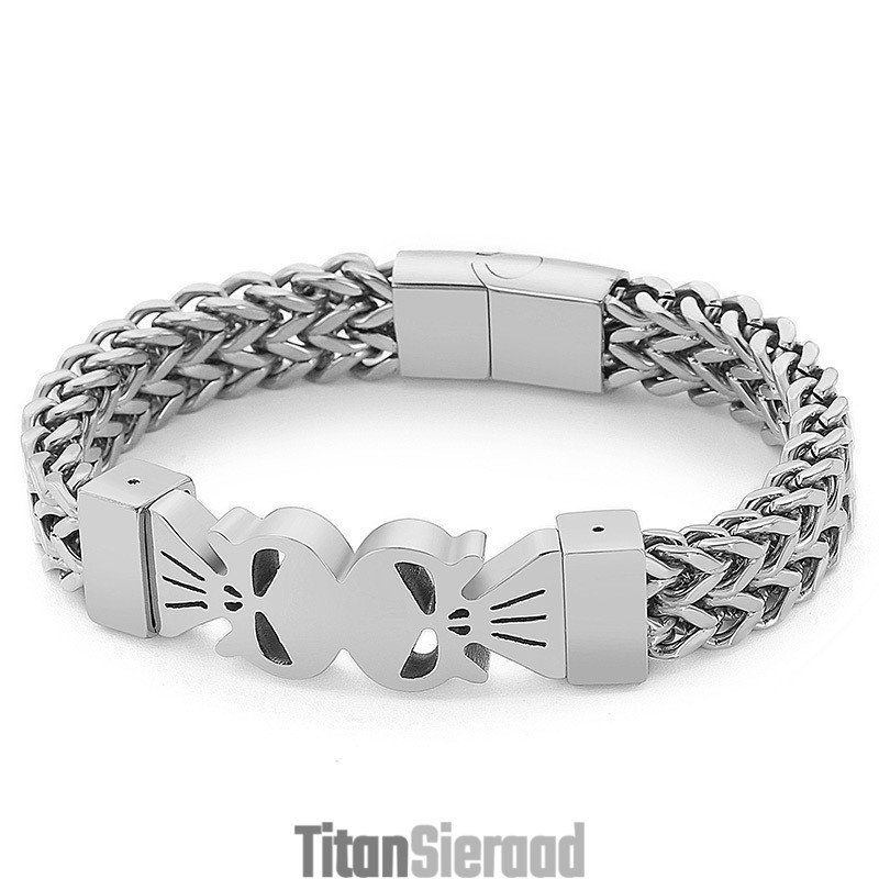 Mode Hip-Hop Stijl Dubbele Schedel Titanium Geweven Armband Voor Heren
