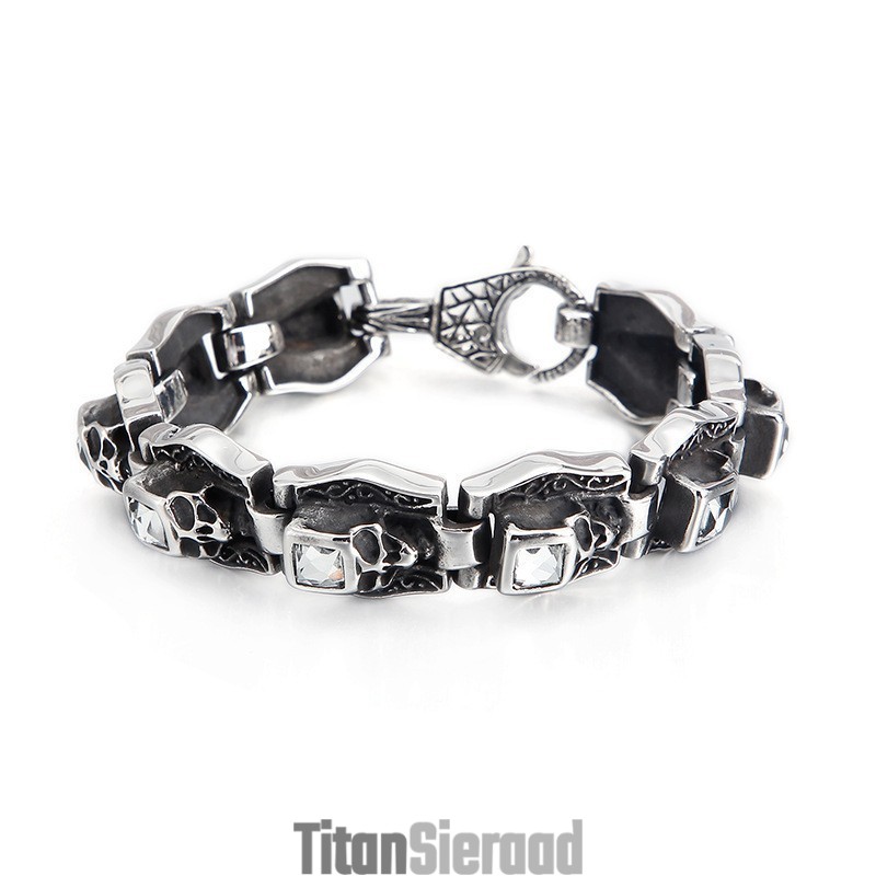 Titanium Armband Met Doodshoofd En Gekruiste Beenderen