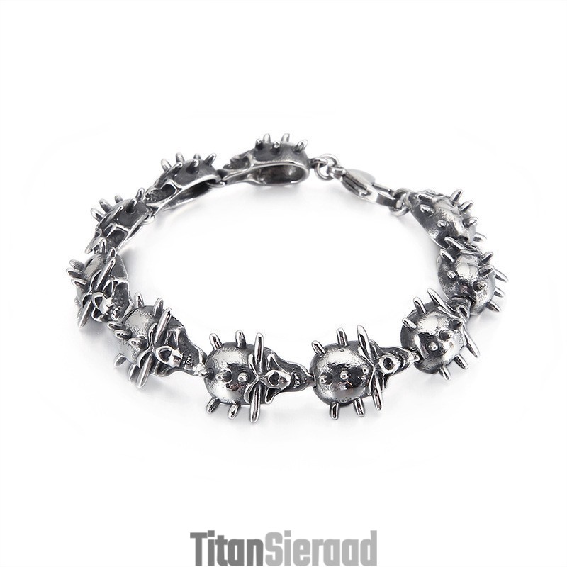 Overdreven Chique Cirkelvormige Schedel Titanium Herenarmband