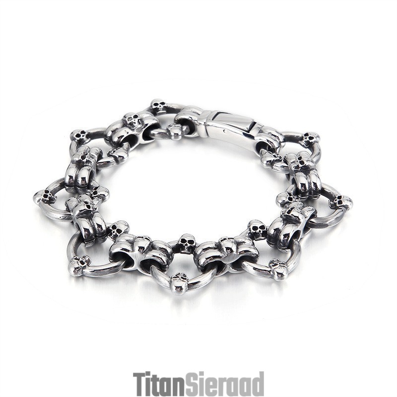 Overdreven Chique Cirkelvormige Schedel Titanium Herenarmband