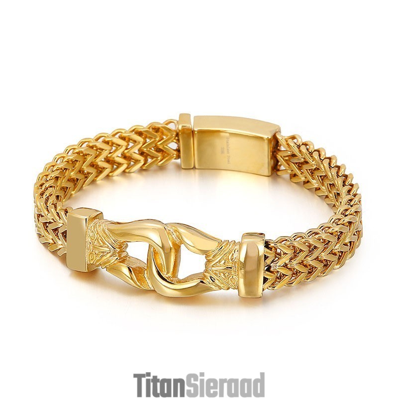 Street Cool Double Keel Gouden Heren Titanium Armband Street Cool Double Keel Gouden Heren Titanium Armband