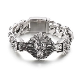 Wolfkop Bloemen Titanium Armband Voor Heren