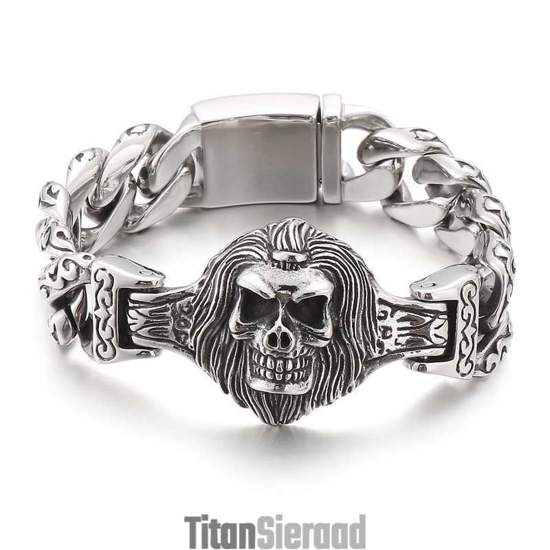 Schedelhoofd Bloem Titanium Armband Voor Heren Schedelhoofd Bloem Titanium Armband Voor Heren