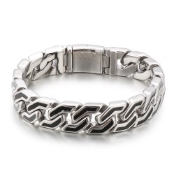Mode Zwarte Strepen Chique Stijl Titanium Armband Voor Heren