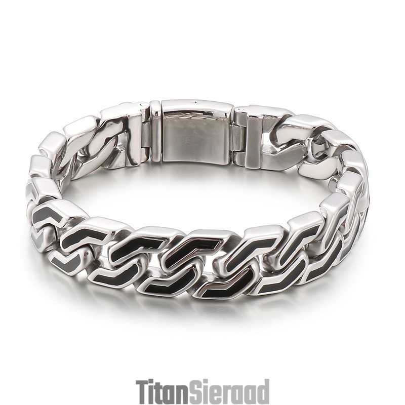Mode Zwarte Strepen Chique Stijl Titanium Armband Voor Heren