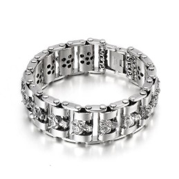 Coole Wolf Head Biker Titanium Armband Voor Heren