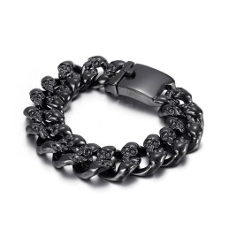 Coole Dubbele Schedel Titanium Herenarmband