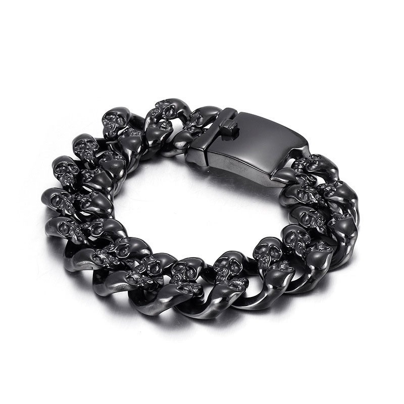 Coole Dubbele Schedel Titanium Herenarmband Coole Dubbele Schedel Titanium Herenarmband