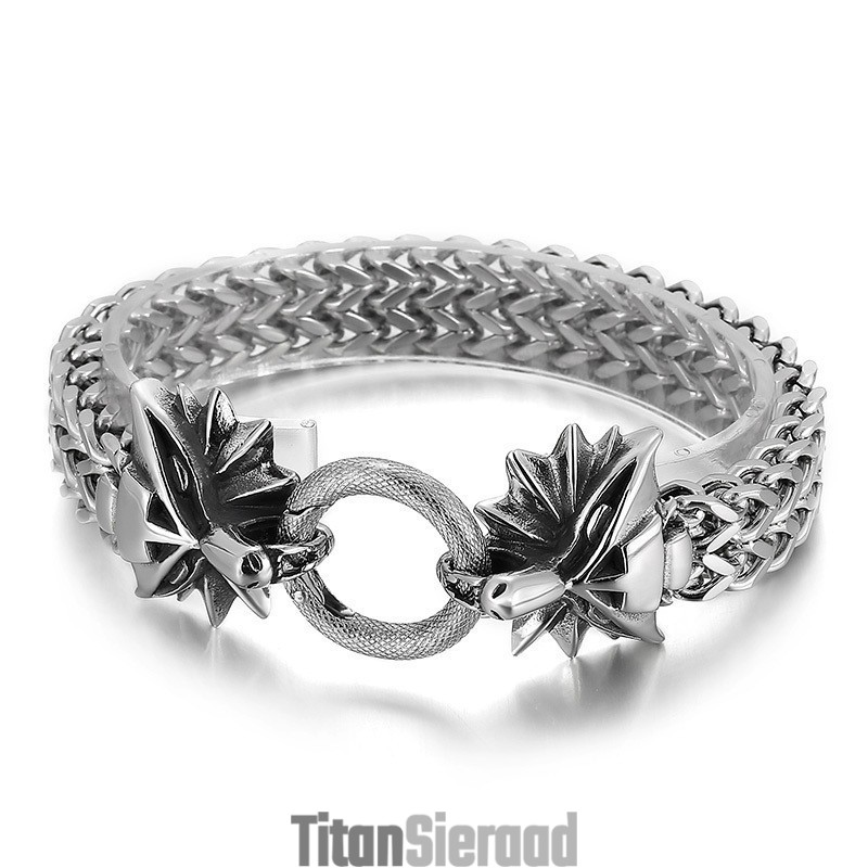 Populaire, Coole, Dubbele Dierenkop Gevlochten Titanium Armband Voor Mannen Populaire, Coole, Dubbele Dierenkop Gevlochten Titanium Armband Voor Mannen
