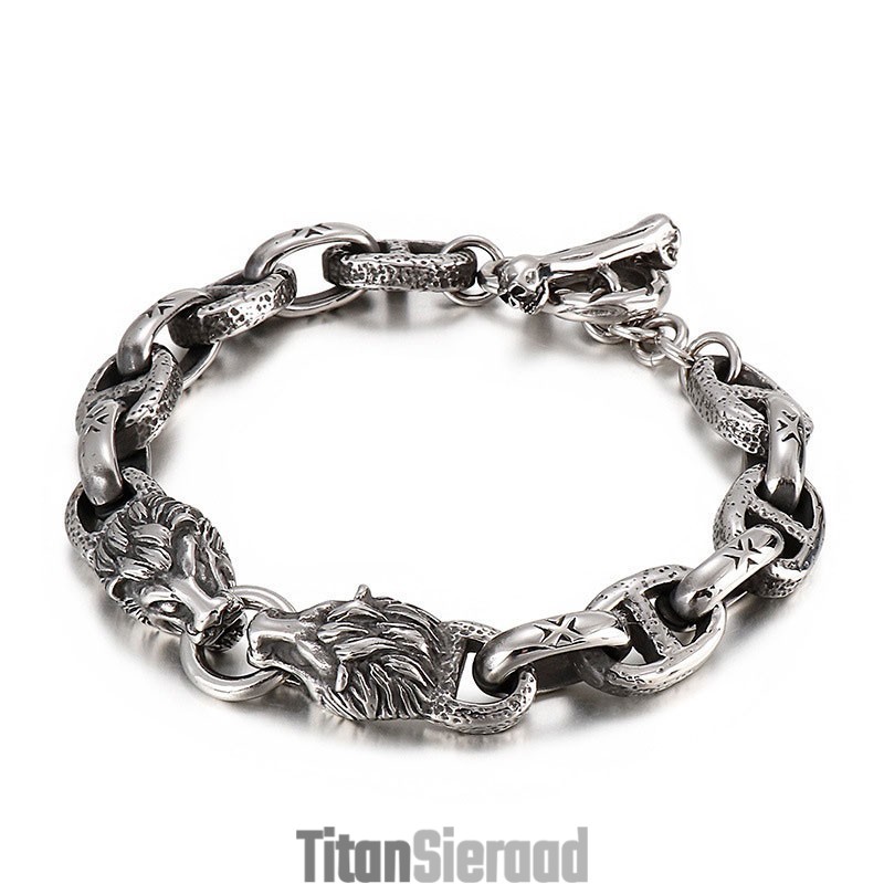 Mode Titanium Dag Woordketting Leeuwenkop Herenarmband Podiumaccessoires