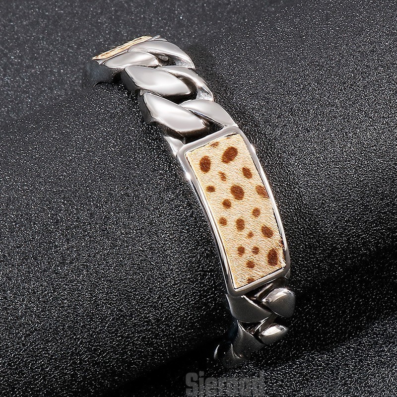 Tide Herenmode Hand Sieraden Bloem Luipaard Print Knoop Titanium Armband Tide Herenmode Hand Sieraden Bloem Luipaard Print Knoop Titanium Armband