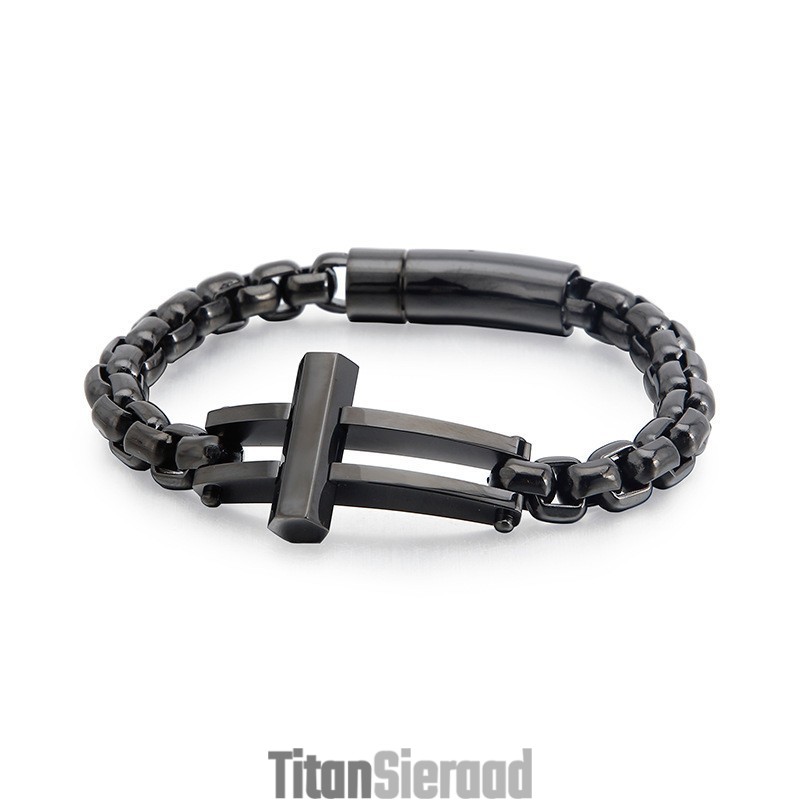 Kruisbeeld Vierkante Zwarte Titanium Kettingarmband