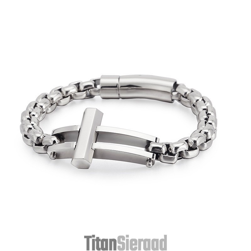 Kruis Vierkante Titanium Kettingarmband Voor Heren