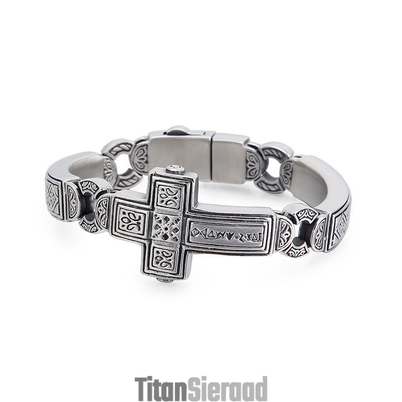 Chique Heren Gebogen Kruis Titanium Armband Chique Heren Gebogen Kruis Titanium Armband