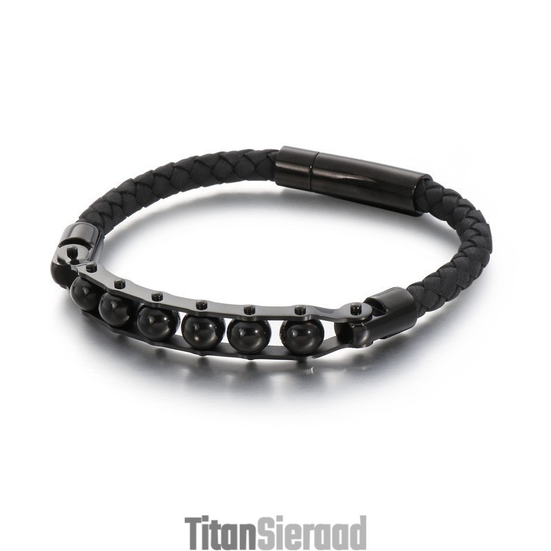 Mode Ronde Kralen Heren Gevlochten Leren Armbanden Mode Ronde Kralen Heren Gevlochten Leren Armbanden