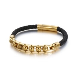 Modieuze Ronde Kralen Heren Gevlochten Leren Armband