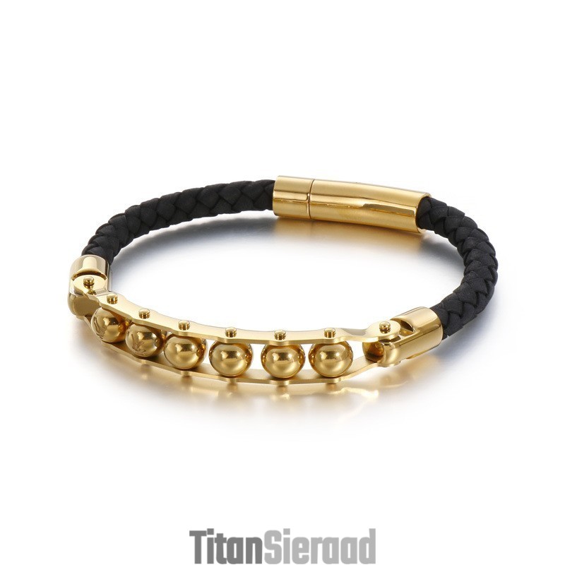 Modieuze Ronde Kralen Heren Gevlochten Leren Armband Modieuze Ronde Kralen Heren Gevlochten Leren Armband