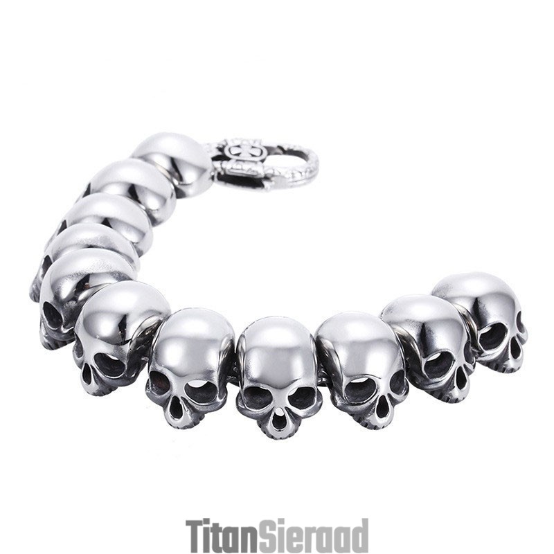 Modieuze Gepolijste Titanium Herenarmband Met Schedel En Gekruiste Beenderen