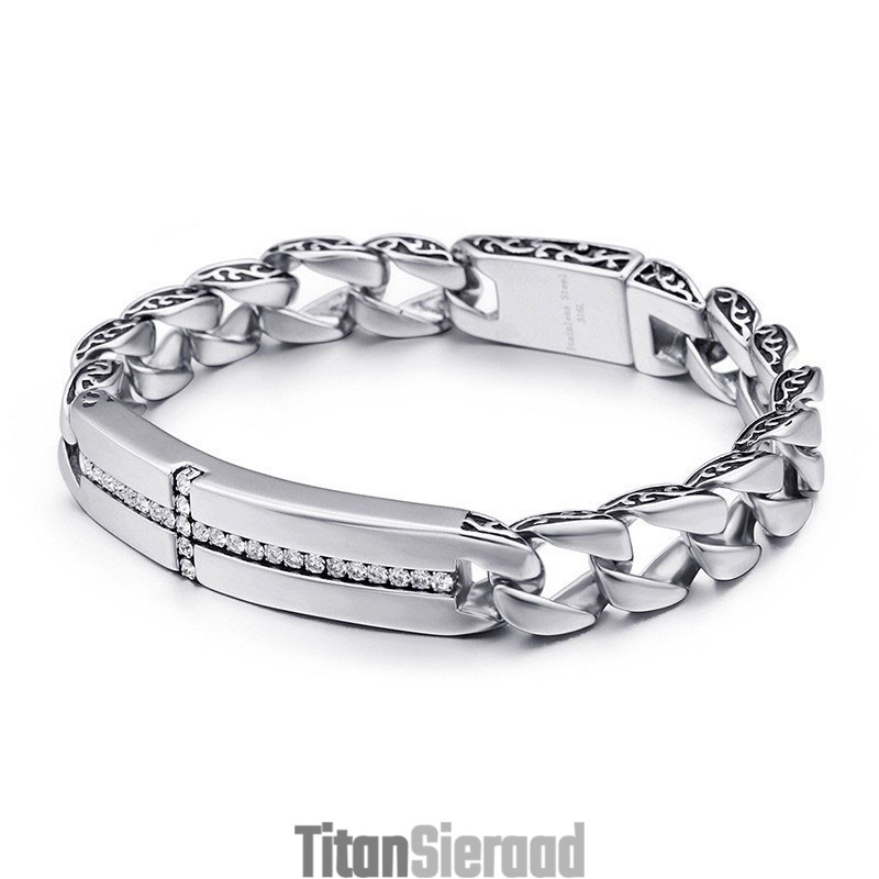 Titanium Kruis Met Diamanten Armband Voor Heren, Titanium Vintage Sieraden