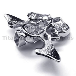 Hanger Van Puur Titanium Met Drie Schedels En Vleugels - Gratis Ketting