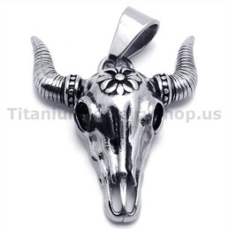 Vintage Native American Titanium Buffalo Skull Hanger - Gratis Ketting