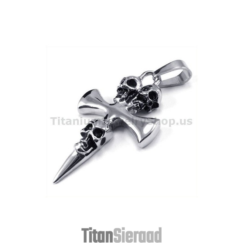 Hanger Met Kruis In Puur Titanium Schedelontwerp - Gratis Ketting Hanger Met Kruis In Puur Titanium Schedelontwerp - Gratis Ketting