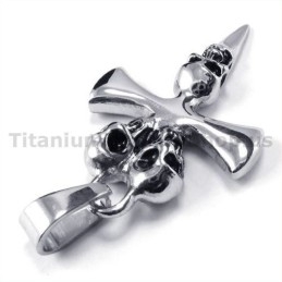 Hanger Met Kruis In Puur Titanium Schedelontwerp - Gratis Ketting