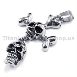 Titanium Hanger Met Twee Schedels - Gratis Ketting