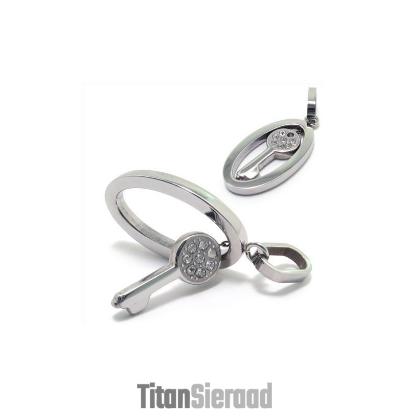Mode Zilveren Titanium Sleutel Diamanten Ketting Hanger