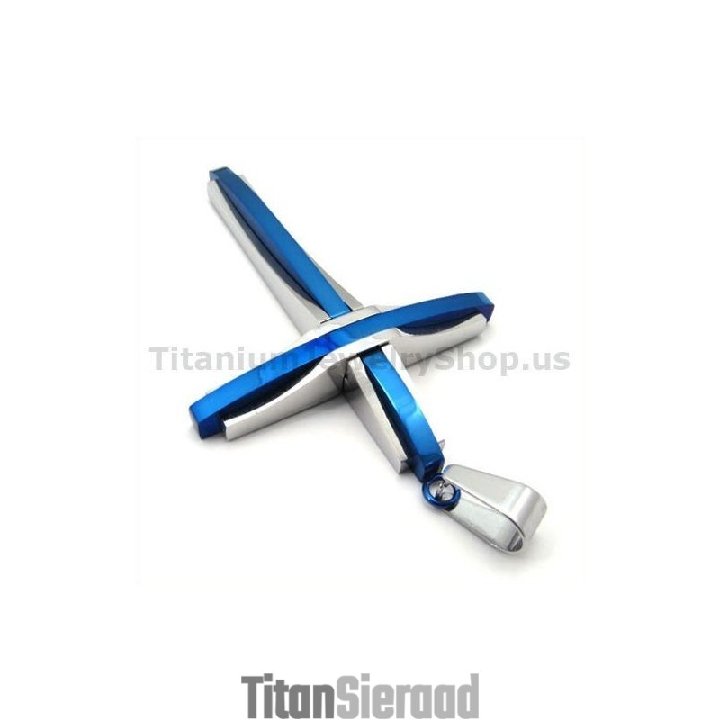 Blauwe Titanium Kruishanger - Gratis Ketting Blauwe Titanium Kruishanger - Gratis Ketting