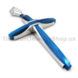 Blauwe Titanium Kruishanger - Gratis Ketting