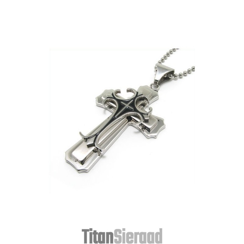 Man 2-Laags Kruis Puur Titanium Hanger Gratis Ketting Man 2-Laags Kruis Puur Titanium Hanger Gratis Ketting