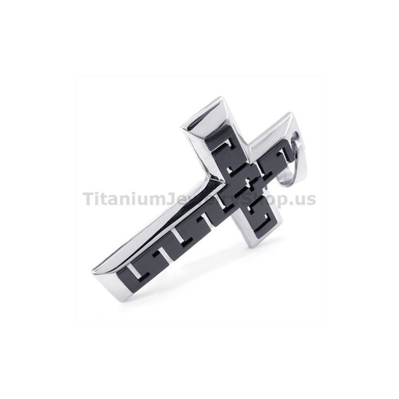 Zwarte Titanium Kruishanger - Gratis Ketting