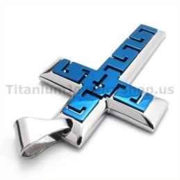Blauwe Titanium Kruishanger - Gratis Ketting
