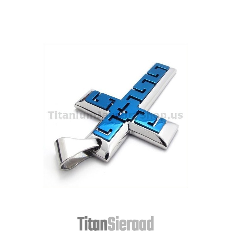 Blauwe Titanium Kruishanger - Gratis Ketting Blauwe Titanium Kruishanger - Gratis Ketting