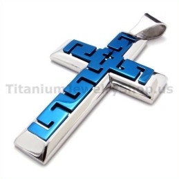 Blauwe Titanium Kruishanger - Gratis Ketting
