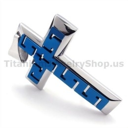 Blauwe Titanium Kruishanger - Gratis Ketting